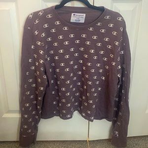 Cropped Purple Champion Logo Crew Neck
